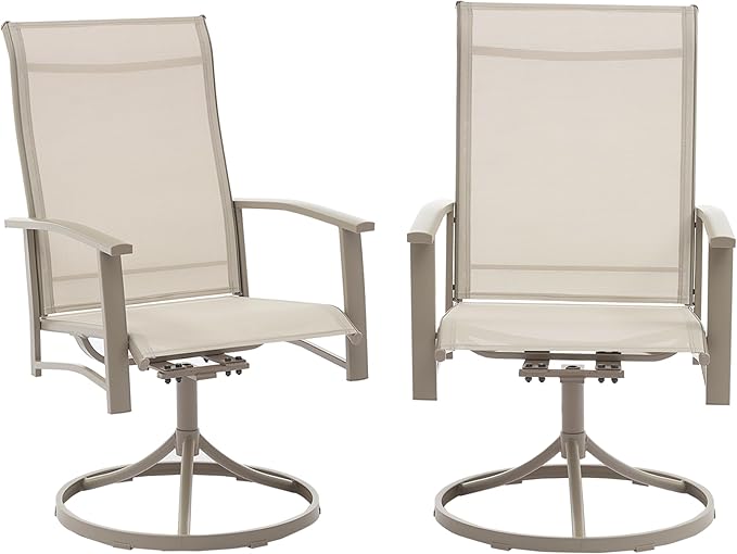 Patio Swivel Chairs Set of 2, All-Weather Metal Outdoor Dining Set with Breathable Mesh Seat, Lightweight Ivory Swivel Bistro Chairs for Garden, Deck, Porch - Cool & Comfortable Relaxation