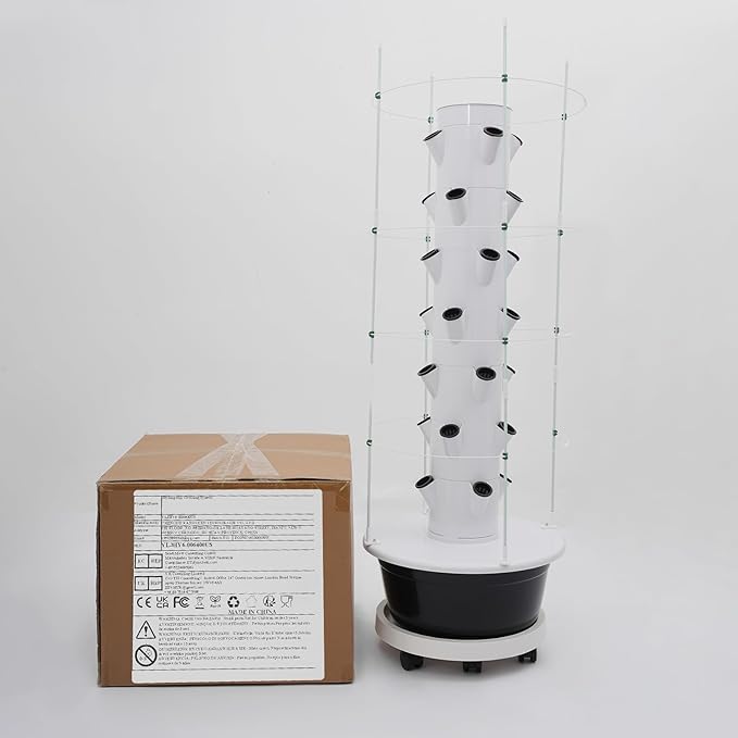 Hydroponics Growing System, 28-Plants Indoor Hydroponic Tower with Pump System, Timer, Climbing Trellis, Vertical Garden Planter with Wheels, Hydroponic Germination Kit for Gardening Lover