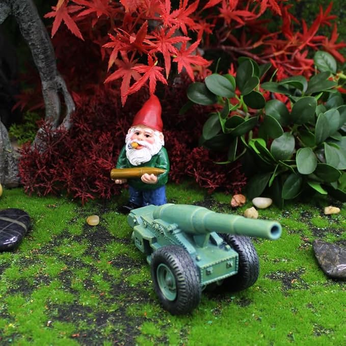 Military Garden Gnome Statue with Cannonball and Cannon Cart, Funny Tactical Gnome Decorations Figurine Ornament for Indoor Outdoor Lawn Statue Patio Yard, Halloween Christmas Thanksgiving Gifts