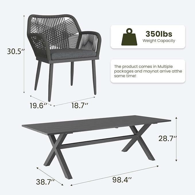 LayinSun Outdoor Dining Set for 10, 11 Pieces Patio Furniture Sets with Aluminum Dining Table and Rope Weave Chairs