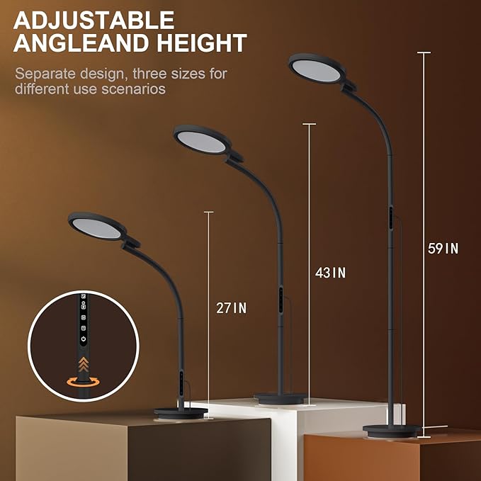 Sozapooty Light Therapy Lamp 10000 Lux UV-Free Sun Floor Lamp, 360° Gooseneck Happy Lamp with 5 Colors & 5 Brightness Levels & Remote Control + Touch Dual Control (Black)