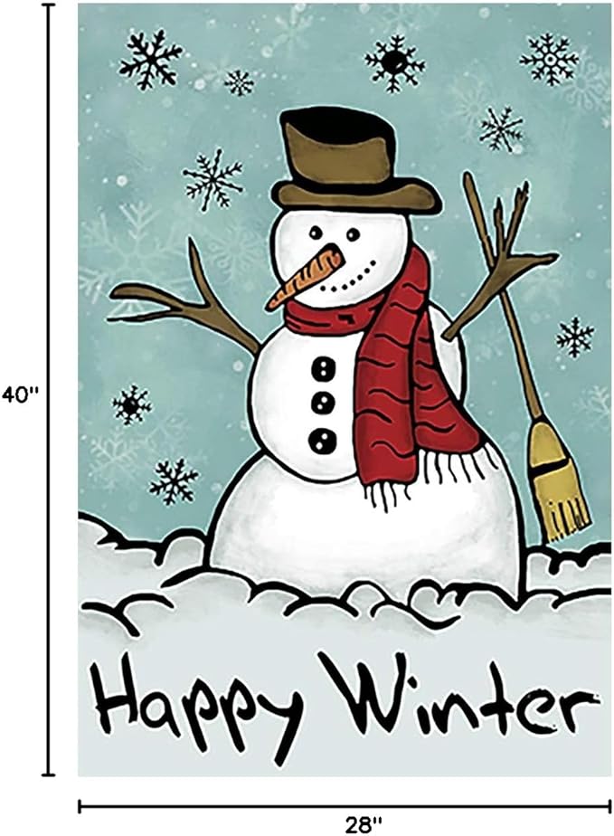 Morigins Happy Snowman Primitive Winter Yard Flag Double Sided Decorative Let it Snow House Flag 28x40 Inch