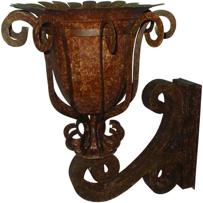 MY SWANKY HOME Luxe Oversize Scroll Bronze Brown Wall Planter Bracket Old World Ornate Urn