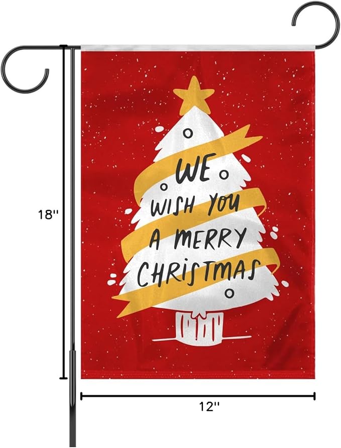 AGAS We Wish you a Merry Christmas Tree Garden Flag 12 x 18 Inch - Small Christmas Flags for Outside, New Year Decorations, Holiday Garden Flags for Outside - No Pole Included