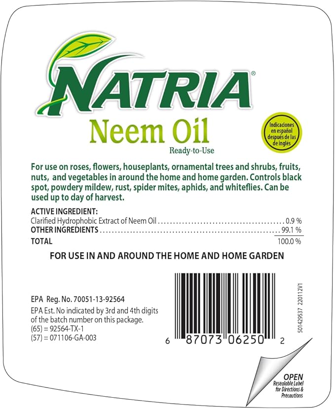 Natria Neem Oil Spray for Plants Pest Organic Disease Control, 24-Ounce, Ready-to-Use, 1.5 Pounds