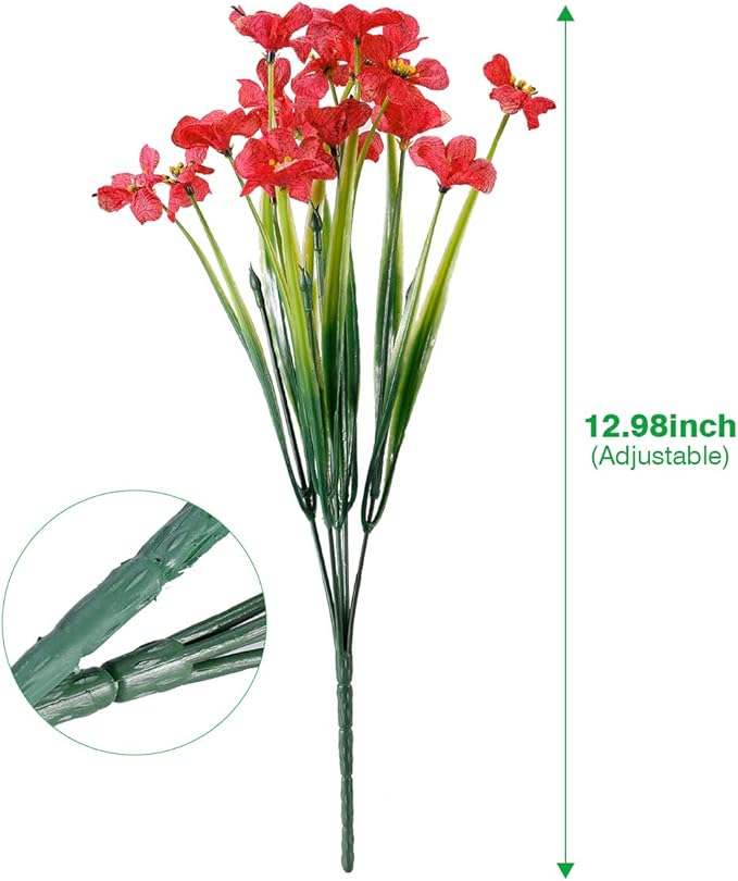 JEMONG 20 Bundles Artificial Flowers Outdoor UV Resistant Fake Flowers No Fade Faux Plastic Plants Garden Porch Window Box Decorating (Deep Red)…