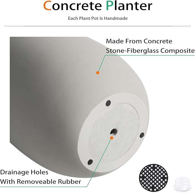 Heyzier Concrete Planter Outdoor Indoor, Large Tall Cement Plant Pots for Trees Flowers (Gray, 22 inch)