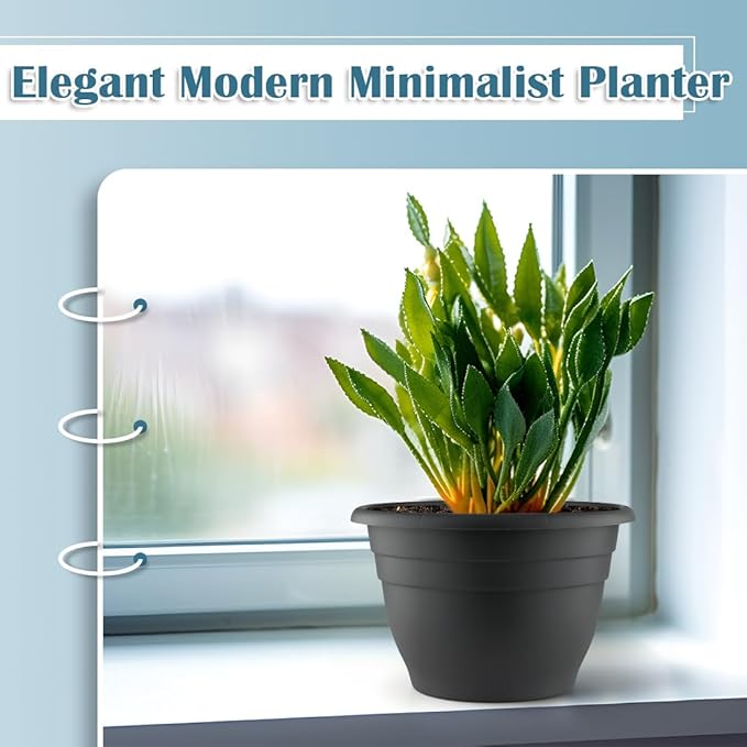 RooTrimmer 3 Pack 11 Inch Plant Pots with Drainage Hole and Plug, Durable Plastic Flower Pots for Indoor & Outdoor Plants, Elegant Mordern Plant Pots Perfect for Herbs, Flowers & Succulents, Gray