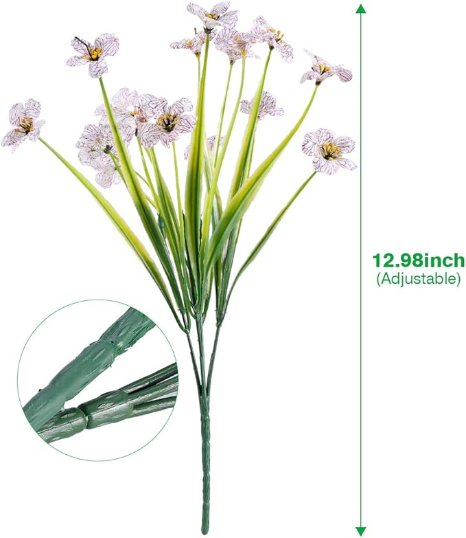 JEMONG 12 Bundles Artificial Flowers Outdoor UV Resistant Fake Flowers No Fade Plastic Plants Garden Porch Window Box Decorating (White)