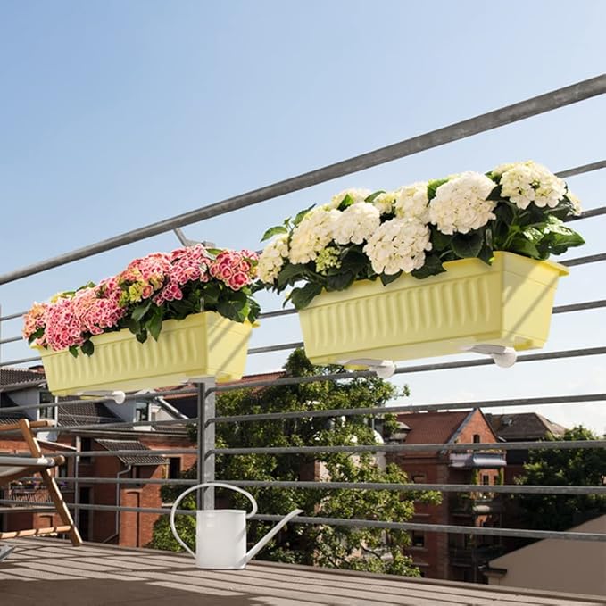 HOXHA 6 Pack Window Box Planter, 17 Inches Vegetable Flower Plastic Planter Boxes with Tray, Rectangular Planter Indoor and Outdoor Flower Pots for Windowsill, Patio, Porch, Garden Balcony, Yellow