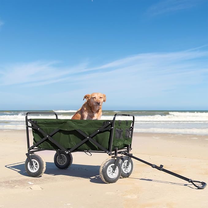 Lifetime Home Collapsible Foldable Heavy Duty Utility Wagon Cart with Larger Capacity - Perfect for Shopping, Sports Events, Grocery, Moving, Camping, Laundry, Beach - Green