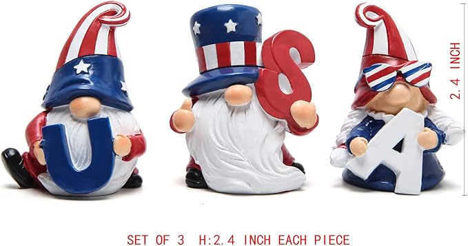 Hodao 3 Pcs Patriotic Gnome Decorations USA Stars and Stripes Elf Gifts Handmade Gnomes Figurines for National Day Memorial Day Ornaments Decor