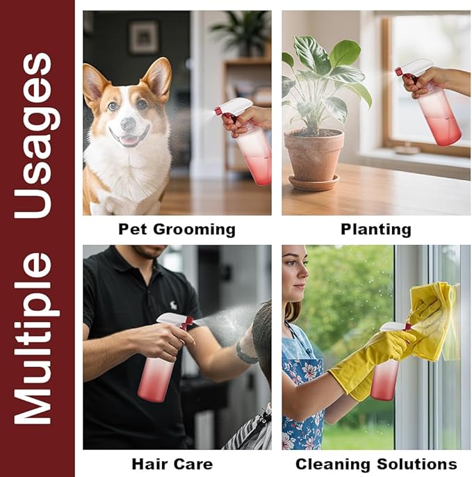 Spray Bottles Plastic Spray Bottle for Hair Mist/Stream Heavy Duty Empty Spray Bottles for Cleaning Solutions, Plants, Cooking (12oz-Red)
