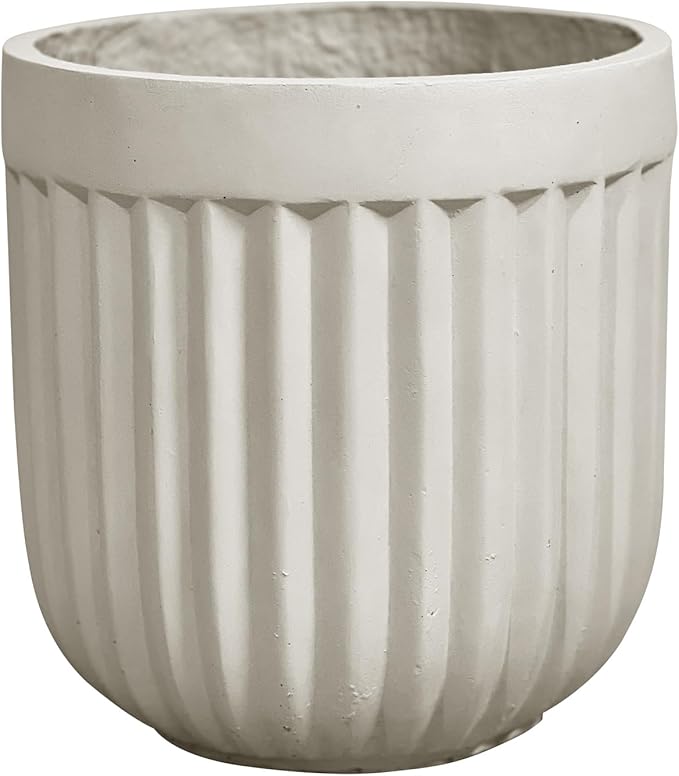 Round Planter with Vertical Ribs, 12 Inch Large Plant Pots with Drainage Hole, Modern Planters for Indoor Outdoor Plants, Home Decor, White