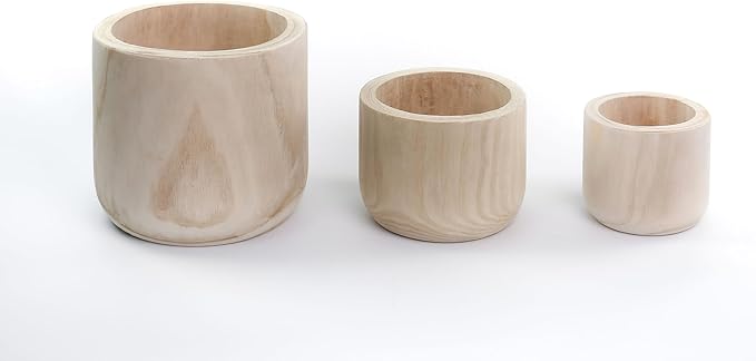 CYS EXCEL 6.25'' Natural Cylinder Planter Lightweight Natural Wood Cachepot for Indoor Plants, Succulents, Herbs, Home & Office Decor