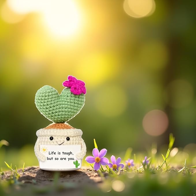 BRIFUFOUS Get Well Gifts for Women, Handmade Crochet Cactus – Plush Plant Gift with Encouragement Card for Desk Decor, Home or Office Decoration