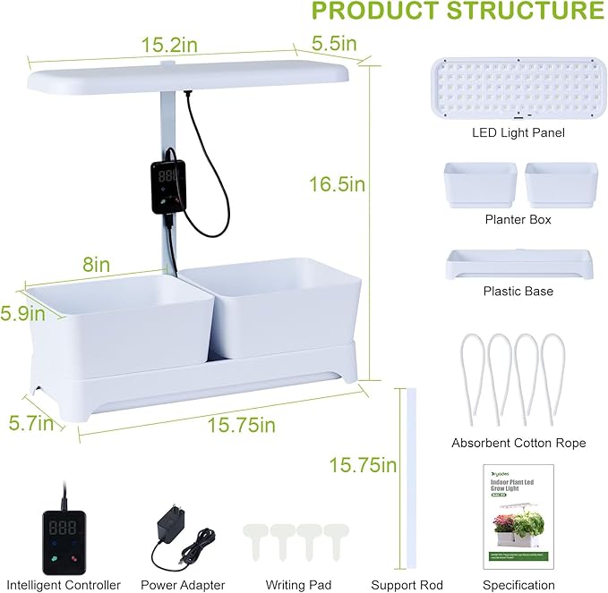 DRYADES Indoor Garden Led Grow Light, Full Spectrum LED Grow Lamp for Indoor Plants with Intelligent Controller, Height Adjustable, Ideal for Home Desk Plant Lighting (White, 16 * 6.3 * 7.1 inch)