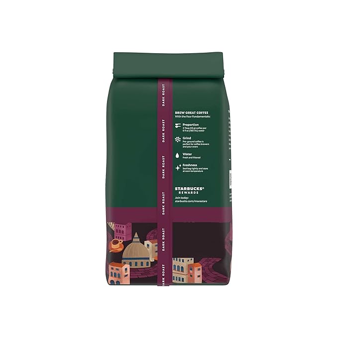 Starbucks Ground Coffee, Dark Roast Hot or Iced Coffee, Italian Roast, Six 18 oz Bags