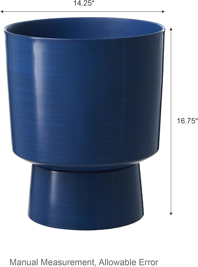 Glitzhome Set of 2 Plastic Planters, 16.75" H Faux Ceramic Eco-Friendly Outdoor Indoor Plant Pots, Lightweight Flower Container Decor with Easy Knock-Out Drainage Hole for Patio Balcony, Cobalt Blue