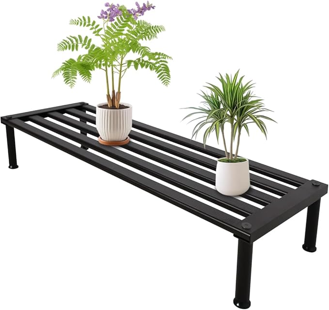 MultirackX Metal Plant Stand, Rust-proof Aluminum Display Rack, Plants Display Stands Decoration Racks for Living Room Garden Balcony Patio (Ebony, 31.5Inch Low Leg)