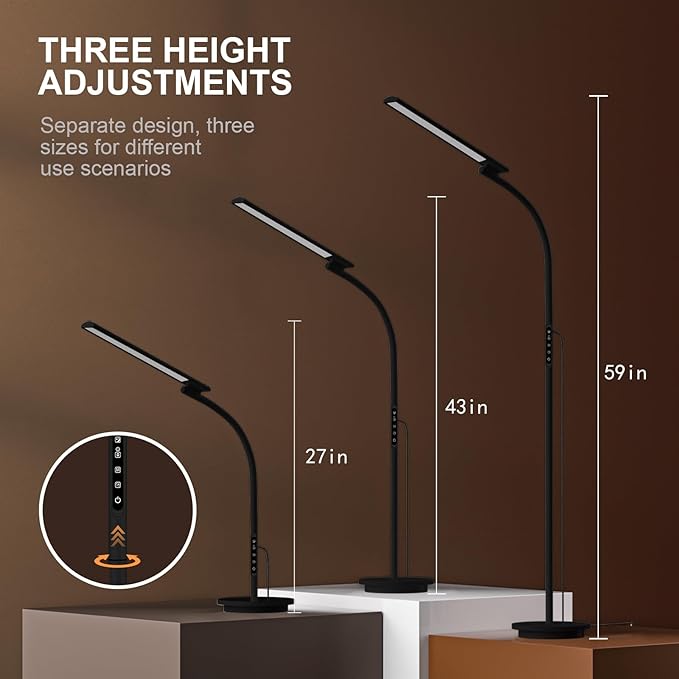 Sozapooty Happy Lamp,10000 Lux Sun Light, Floor Daylight Lamp with Remote & Touch Control & Adjustable Gooseneck for Reading/Office/Home (Black)