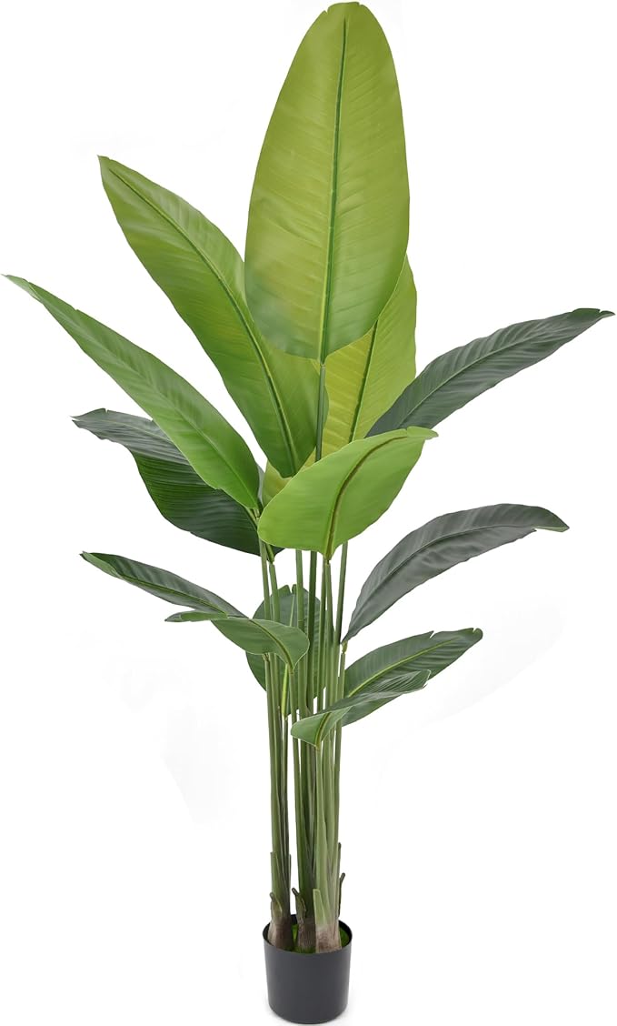 Artificial Bird of Paradise Plant 6Ft, Floor Silk Banana Leaf Plant with 13 Leaves, Faux Palm Tree with Plastic Pot for Indoor House Home Office Garden Modern Decoration