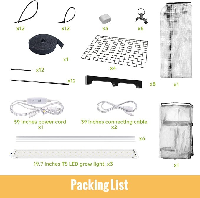 Indoor Greenhouse with Grow Light, 4-Tier Plant Stand with Zippered PVC Tent, Ventilation Window, Bottom Pouch, 20W Full Spectrum Plant Light with Timer for Seed Starting, 27"L x 19"W x 59"H