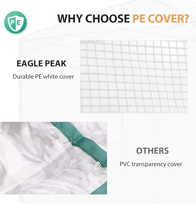 EAGLE PEAK Replacement Cover for 6.6x6.6 ft Hexagon Pop up Greenhouse, Front and Rear Roll-Up Zipper Entry Doors and 2 Roll-Up Side Windows (Frame Not Included), White