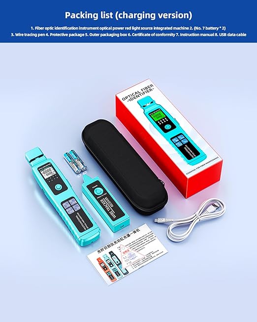 Buacoz Fiber Optic Identifier with Power Meter Red Light Source, -50-26dBm 5-in-1 Multifunctional Fiber Direction Finder Tester Kit, Single-Mode Multi-Mode Detector with Cable Tracer Rechargeable