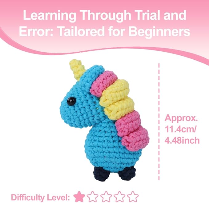 Autglint Unicorn Crochet Kit for Beginners - Magical Rainbow Amigurumi DIY Starter Set with Multi-Color Yarn | Step-by-Step Video Lessons & Pre-Started Piece | Dreamy Craft Gift for Teens