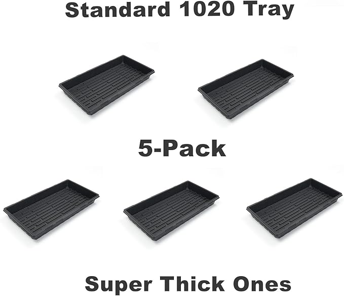 Plant Growing Nursery, Standard 1020 Trays Plastic Sturdy Farmer Self Seedling Tray for Microgreens Indoor Nursery Pots Transplantation (5-Pack, 21.6"ร11.2", 2.52" Deep, no Holes)