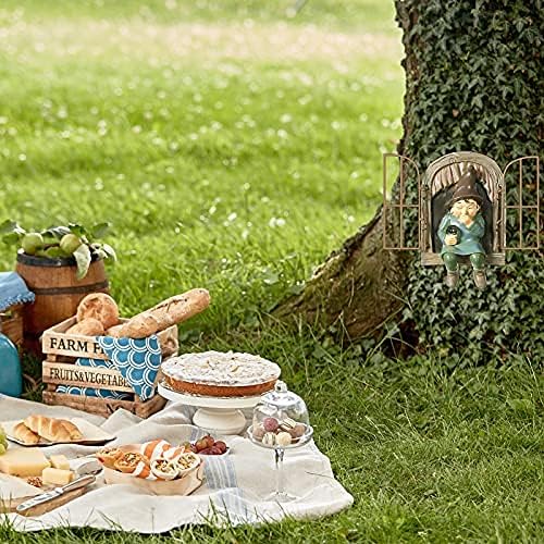 Jetec 2 Pcs Gnome Statue Christmas Elf Out The Door Tree Hugger Garden Yard Peeker Art Xmas Tree Sculpture Gnome Decoration Outdoor for Xmas Gifts Patio Yard Lawn Porch Ornament(Fresh Style)