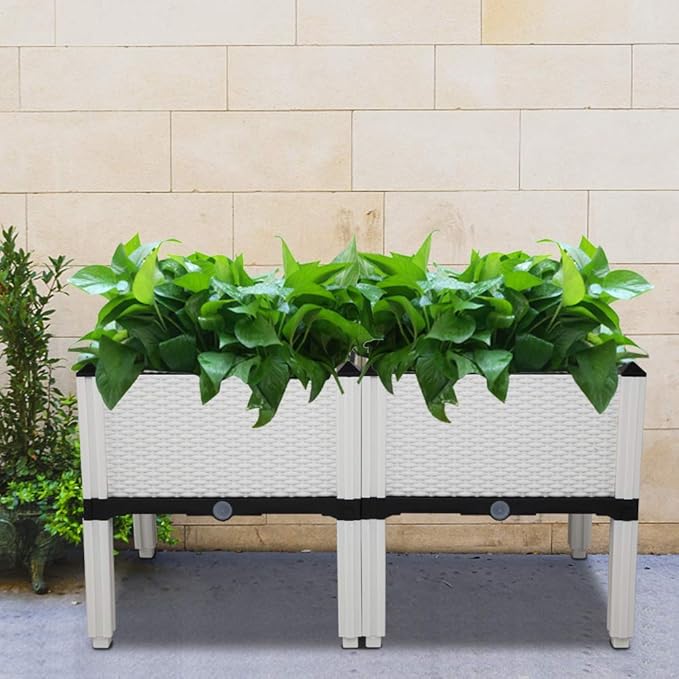 Raised Garden Bed with Legs Planters for Outdoor Plants Planter Box Elevated Garden Boxes Plant pots Perfect for Garden Patio Balcony Deck to Planting Flowers (White)