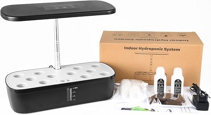 Hydroponics Growing System Indoor Garden,12 Pods Indoor Gardening System with LED Grow Light, Height Adjustable, Plants Germination Kit, Hydroponic Planter Fresh Harvest (Black)
