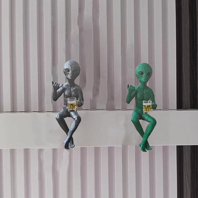 Alien Statue - Extraterrestrial Figure Flipping The Bird, Unique Alien Decor for Home & Garden, Distinctive Alien Figurine, Perfect Yard Decorations or Gift