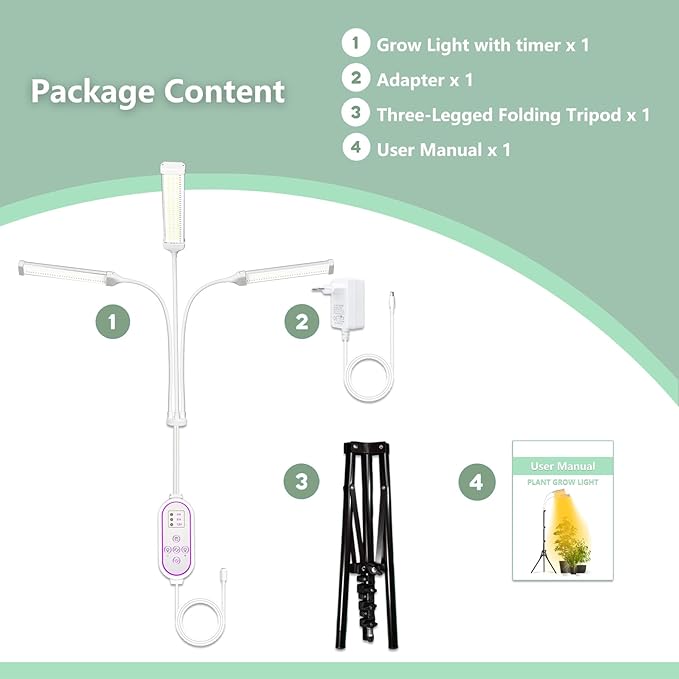 Secefeao Grow Lights for Indoor Plants Full Spectrum, LED Plant Light with Stand, Adjustable Height, 4/8/12H Timer, 10 Dimmable Levels & 3 Lighting Modes (315 LEDs Stand)