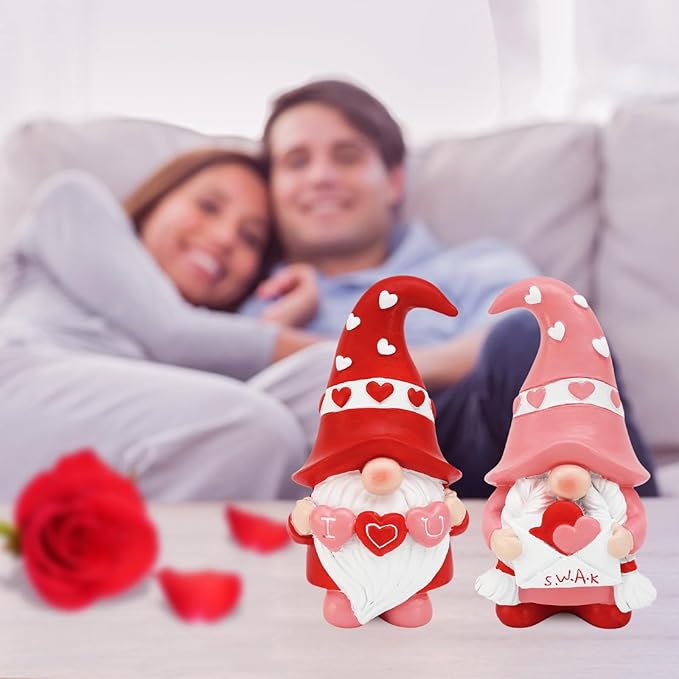 Valentines Day Decorations - Resin Valentines Gnomes Gift for Her - Valentines Day Tiered Tray Decor - Pink Love Valentine Mantle, Table Shelf Display