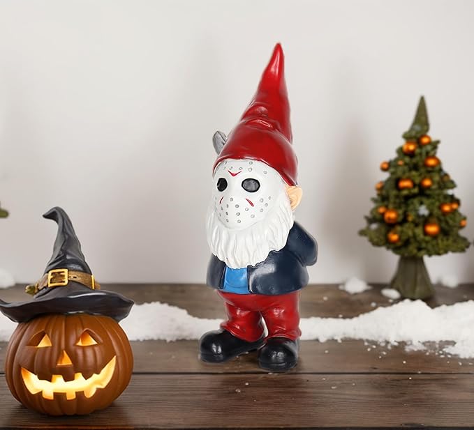 Horror Garden Gnome Statue, Gothic Outdoor Decor, Spooky Collectible for Halloween, Valentines Gifts Outdoor Decorations