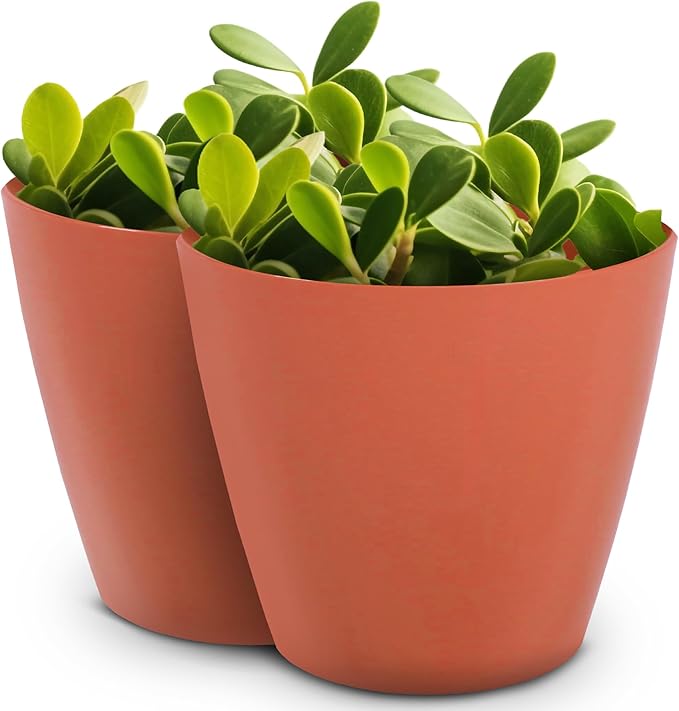 Headwind Charlevoix Planters– 12" 2 Pack Plastic Plant Pot in Tango Orange, Indoor & Outdoor Pots for Plants with Drillable Drainage Hole, Decorative Plant Pot, Flower Pots Outdoor for Garden