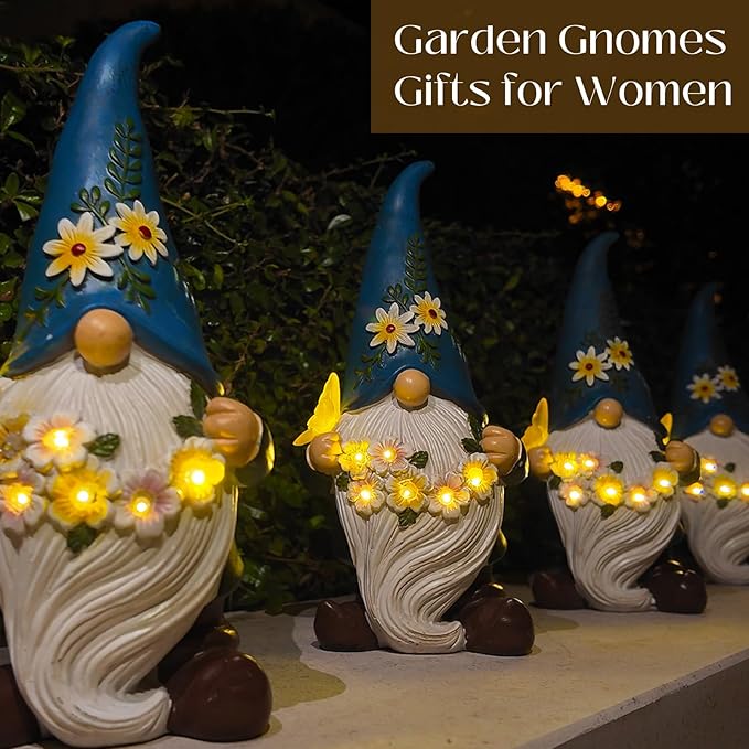 DKJOCKY Funny Garden Gnomes Gifts for Women, Solar Gnomes Outdoor Decorations for Yard, Birthday Gifts for Christmas for Women Mom Grandma Wife