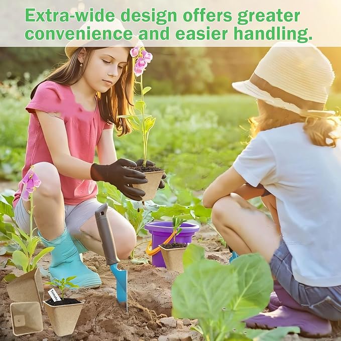 Doubleggs 70-Pack 3.15 inch Square Peat Pots for Seedlings with 100 Labels, Biodegradable Nursery Pots with Drainage Holes for Plants