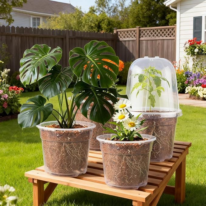 6 Inch Clear Nursery Pots with Humidity Dome, 30 Pack Reusable Seed Starter Pot with Drainage Holes, Transparent Plastic Plant Seedling Pots for Propagation Indoor Plants Outdoor Gardening