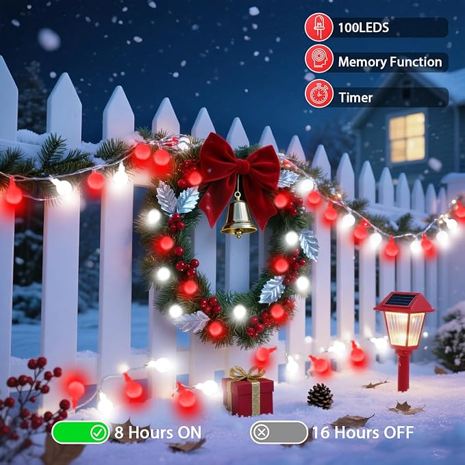 43FT 100LED Connectable Christmas Globe String Lights Indoor Outdoor - Red and White Fairy Lights Plug in with Remote & 8 Modes, Twinkle Light for Christmas Decorations Bedroom Room Tree Party