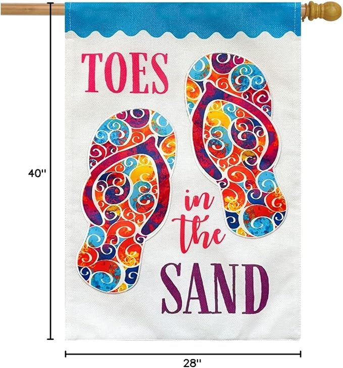 Toes In The Sand Summer Burlap House Flag Flip Flops 28" x 40" Briarwood Lane