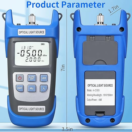 Rechargeable Fiber Optic Light Source A-C1315 Fiber Optic Cable Tester Single-Mode Dual wavelength 1310/1550nm Fiber Optic Power Meter Suitable for SC/FC/ST/LC Interface Equipped with 1 FC-LC Adapter