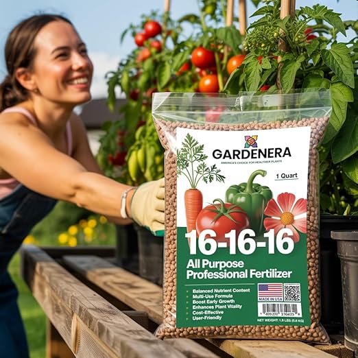 Gardenera 16-16-16 Premium All Purpose Professional Fertilizer - Lawn, Flower, Tree, Shrub & Vegetable Fertilizer (12 OZ)