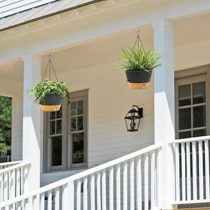 ZMTECH 12 Inch Hanging Planters for Indoor, 3 Pack Large Hanging Plant Pot with Visible Water Level and Chain, Self Watering Hanging Flower Pot for Outdoor Garden Porch(Dark Gray)