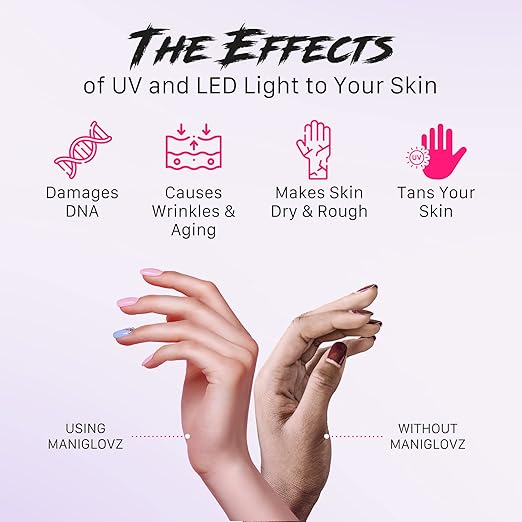 ManiGlovz Original UPF 50+ UV Light Protective Nail Gloves | UV Shield Gel Manicure Gloves for Women, Anti-Fingerless Sun Protection Driving Accessory with Chain of Love Print