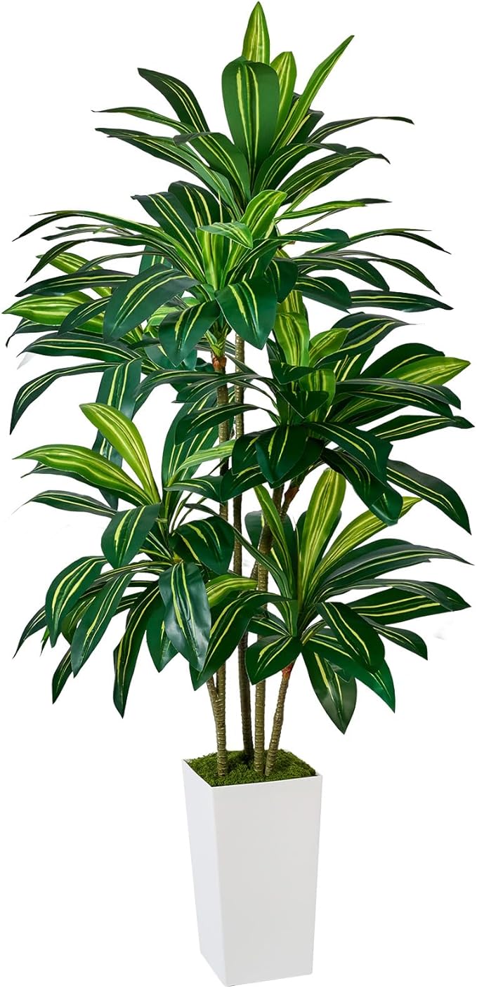 Artificial Dracaena Plant 6FT - Fake Tree with Tall Planter and Fairy Lights, Artificial Trees Faux Yucca Plants Indoor, Fake Plants for Home Office Living Room Decor