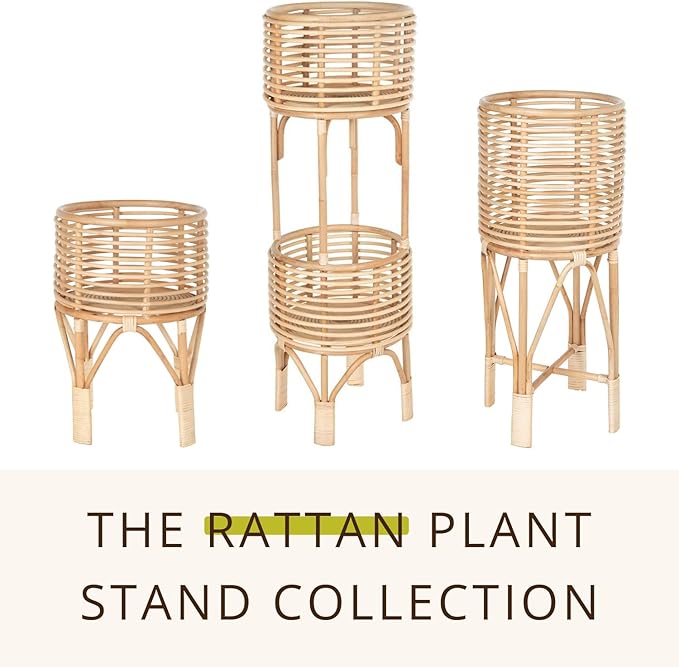 KOUBOO Rattan Indoor Plant Stand - Plant Holder, Rattan Shelf, Tiered Plant Stand, Planter Display, Home Storage for Plant Pots, Medium, Natural Brown